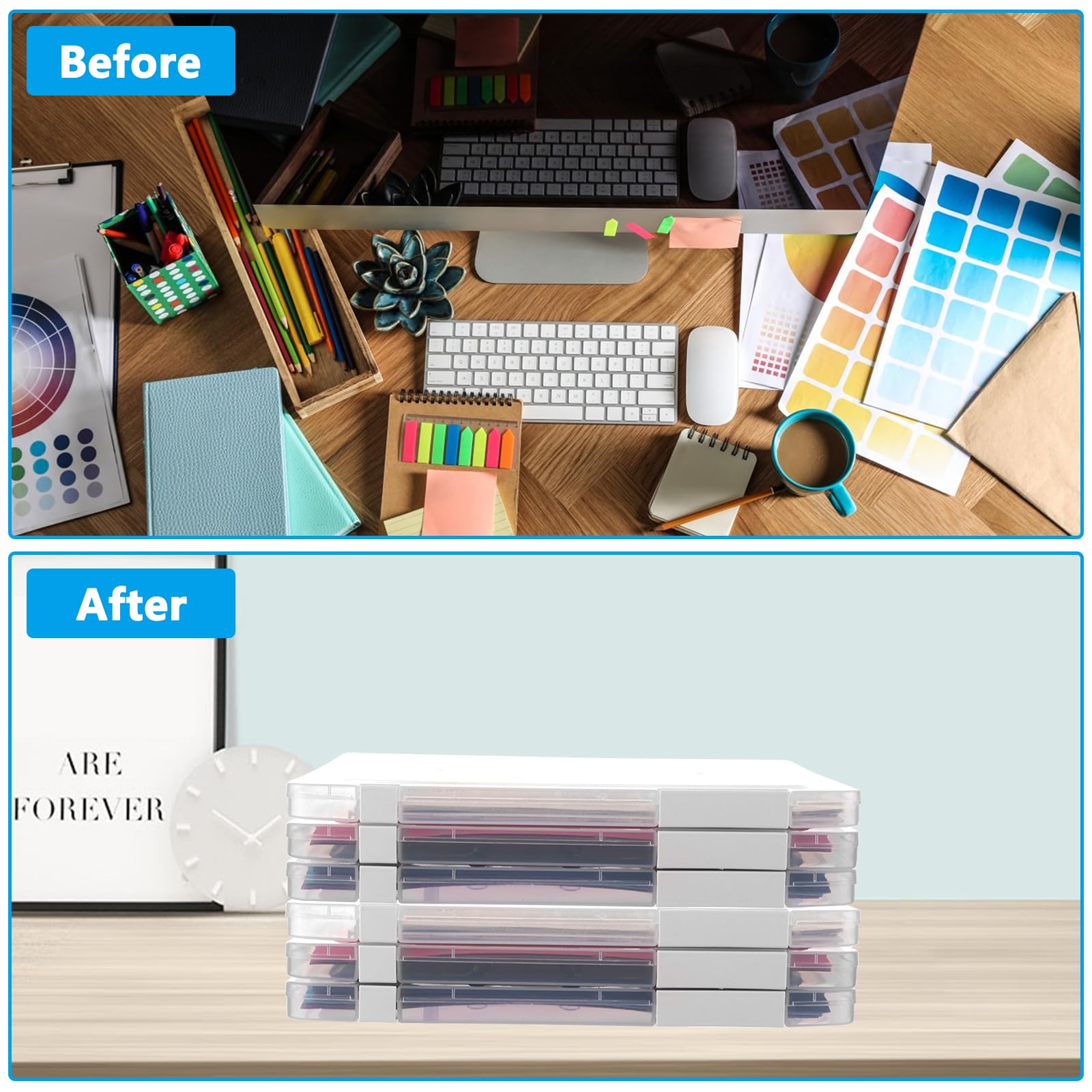 SHUESS 6er Archivbox A4 Transparent Flache Aufbewahrungsbox mit Clip-Verschlüsse, tragbare Archivbox A4 aus Kunststoff mit Deckel, flache Dokumentenbox für Dokumente, Zeitschriften, Sammelalben, Fotos