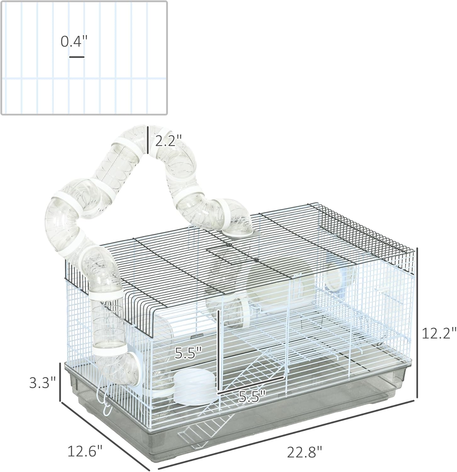 Gray 2-Level Hamster and Gerbil Cage with Tubes and Accessories