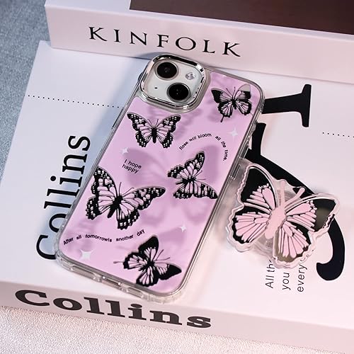 Miniatura 5 de Funda de teléfono de mariposa para iPhone 11, bonita funda de teléfono de mariposa 3D con espejo plateado de Corea con soporte de mariposa para