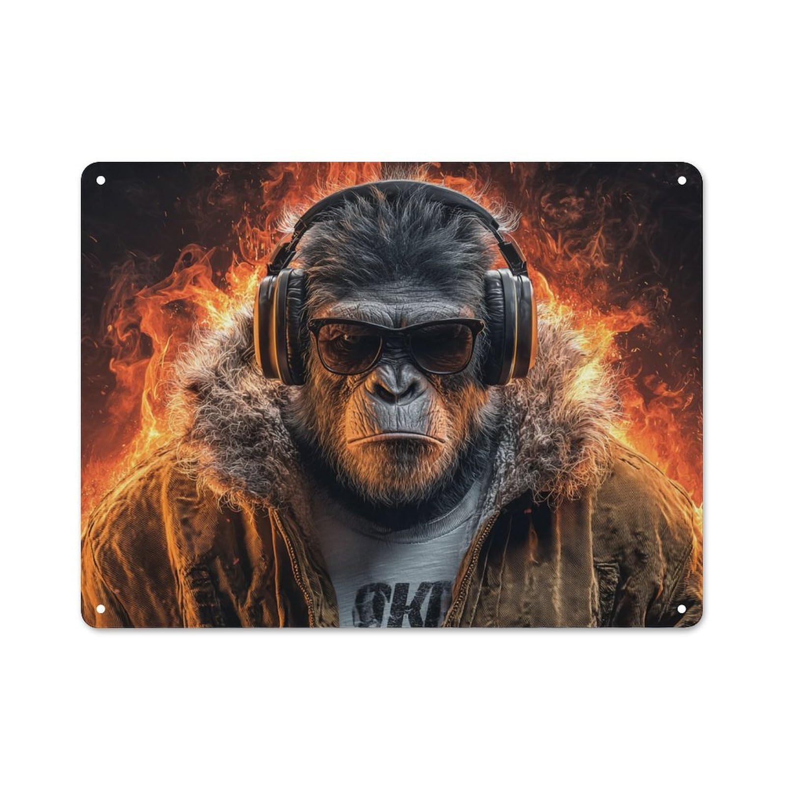 Junmoney Monkey In Flames Urban Metal Wall Art Sign 30X40cm Featuring Studio Wall Art For Modern Home, Workshop, Office Or Cafe