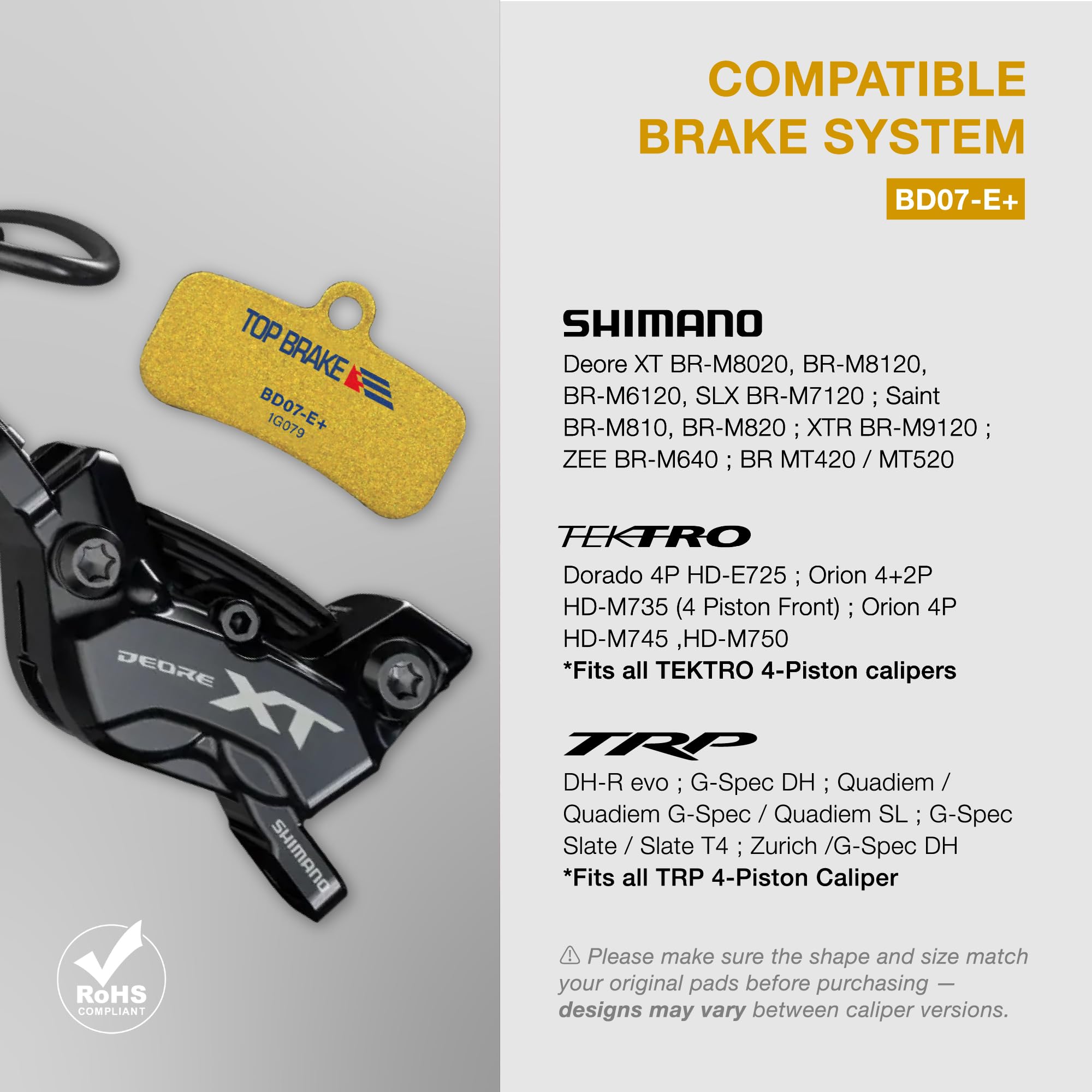 TOP BRAKE Scheibenbremsbeläge kompatibel mit Shimano 4-Kolben Saint BR M810 M820 Deore XT M8120 Tektro TRP | MTB eMTB Downhill Trail All Mountain Enduro Race Cycling | 2026 iF Design Award