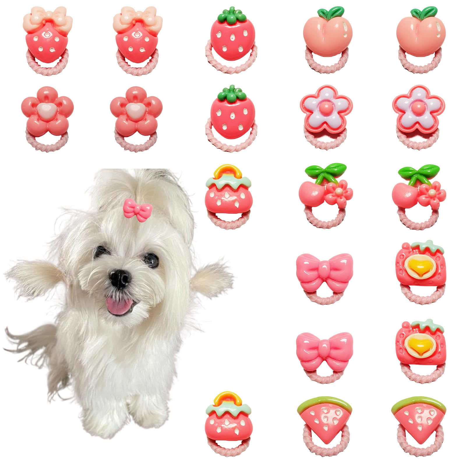20 fiocchi per capelli per cani, fiocchi per cani di piccole dimensioni, accessori per cani per ragazze, fermagli per capelli per cani, con elastici, accessori per cani, Yorkie, Shih Tzu
