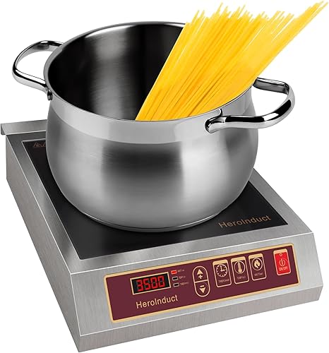 Estufa de inducción portátil 208-240V 3500W Gama comercial Quemador de encimera Módulos IGBT duales 8 Nivel de Calefacción Sensor Temporizador Botón