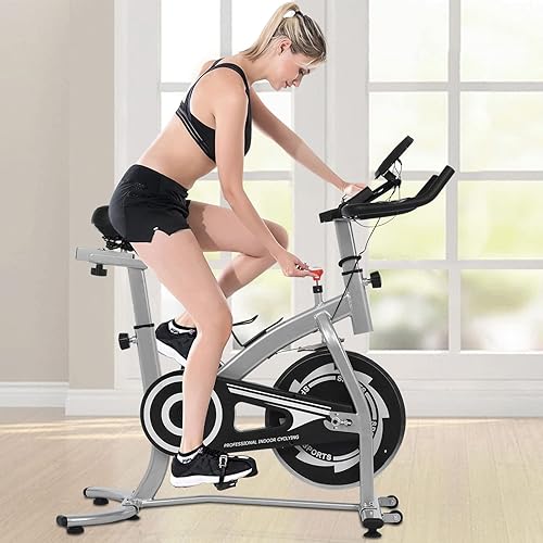 Bicicleta de ejercicio para interiores y hogares, con monitor digital LCD para hombres y mujeres, carga máxima de 265 libras, pedal debajo del