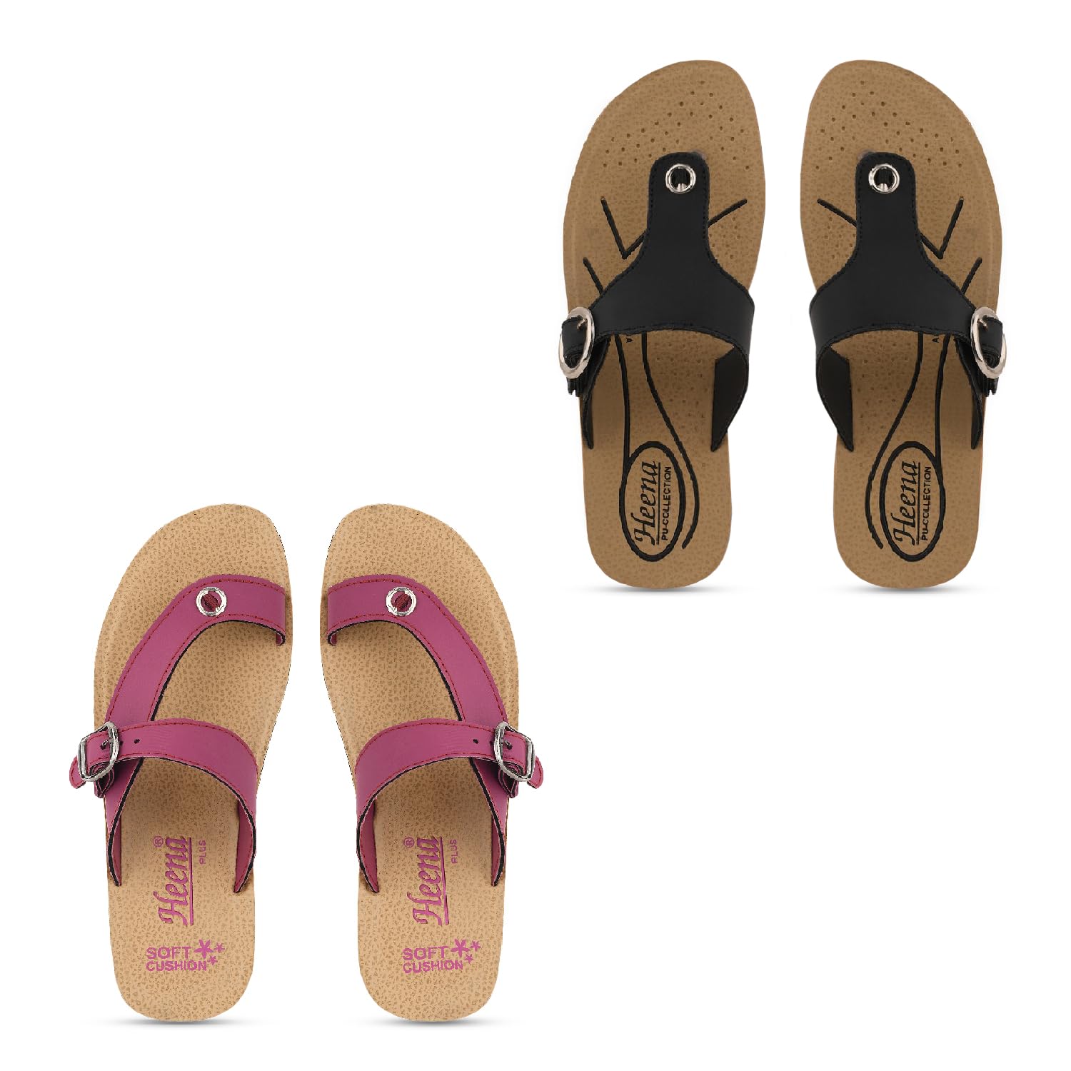 Women's Slippers | Combo Pack of 2 | Stylish & Comfortable FlipFlop for Women | PU Sole Material | Slip Resistant | Durable & Lightweight Woman Chappal for Daily Use (1161-Black/1162-Cherry)-image-27