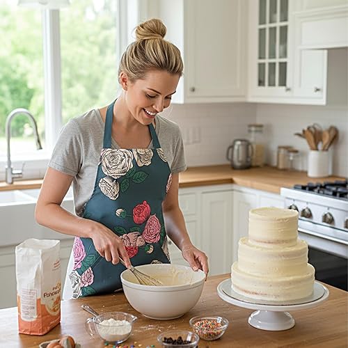 Miniatura 6 de 6 delantales florales con bolsillo, delantales duraderos para mujer, delantales de cocina impermeables ajustables para cocinar, hornear, cocina,