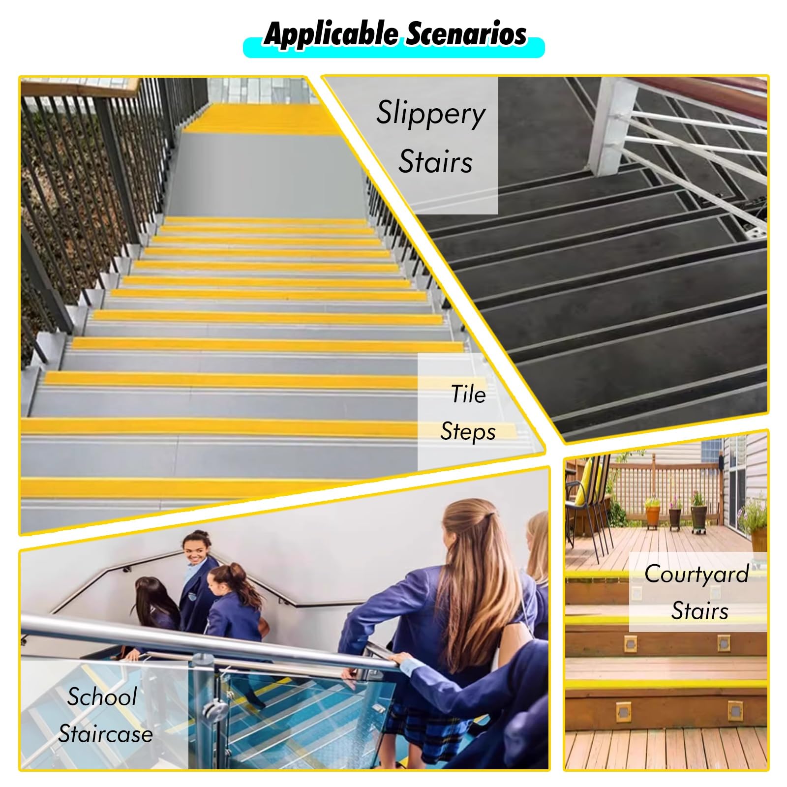 Profilo per Bordi Scala Striscia di transizione antiscivolo per bordatura scale, strisce di protezione per gradini, 50, 127, 228, 330, 406, 508 cm, modanatura flessibile per scale per(Gray,30in/76cm)