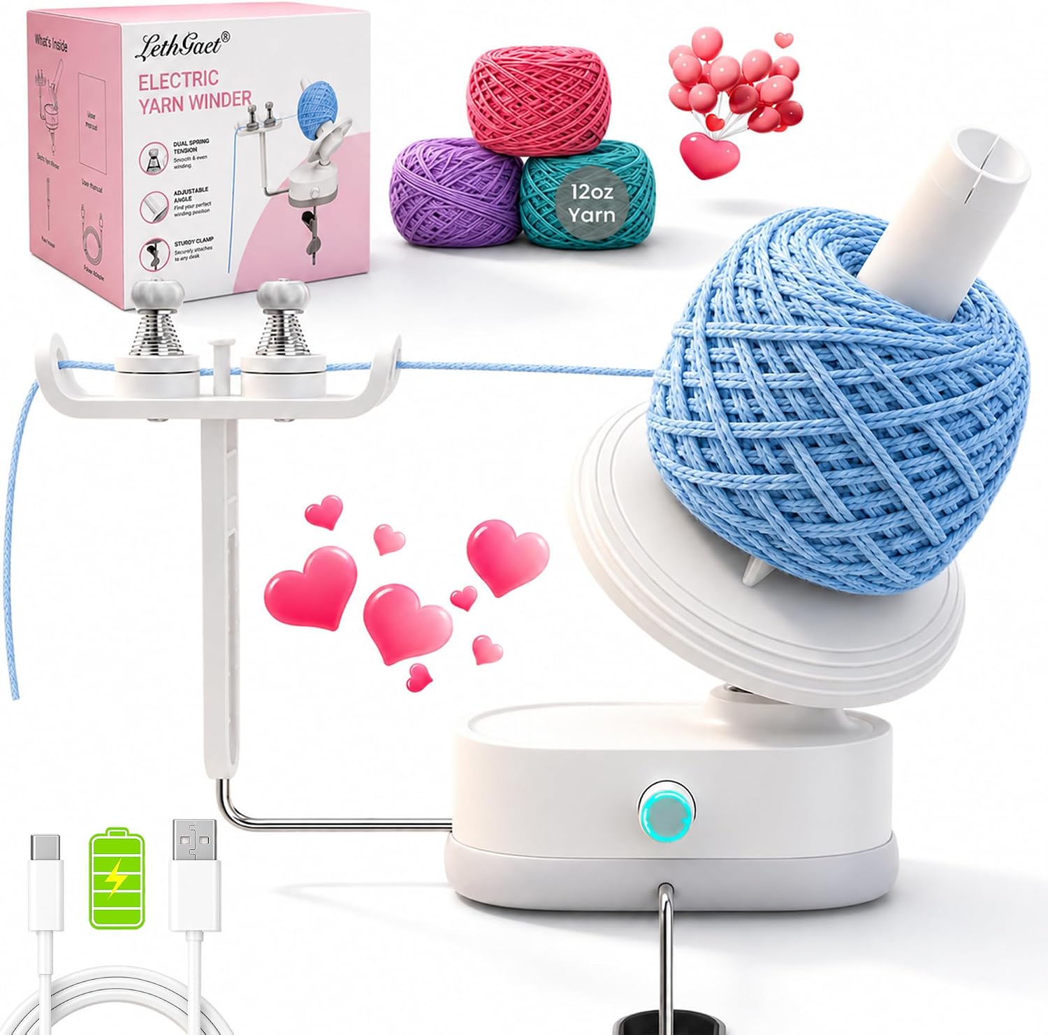 Yarn Winder, Electric Yarn Winder with 1800mAh Battery for C