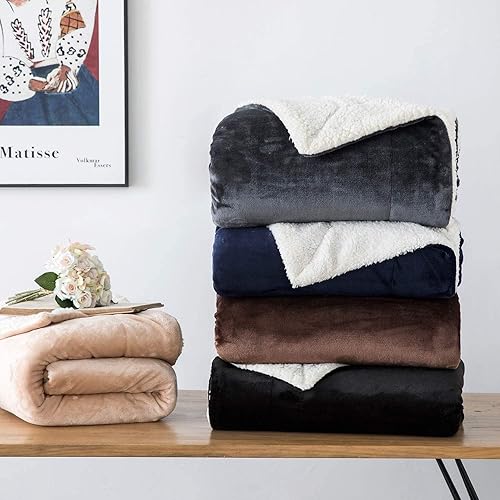 Vista 12 de IR Imperial Rooms Mantas Sherpa tamaño Queen – Mantas gruesas y cálidas para invierno, reversible, suave y esponjosa, tamaño Queen para cama, Morado