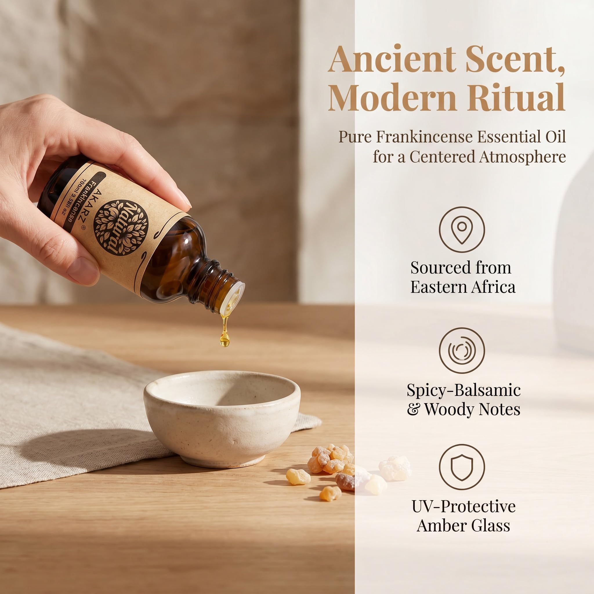 AKARZ 100ml Olejek esencjny z Kadzidła - Naturalny olejek aromatyczny do dyfuzorów, lamp aromatycznych i aromatów pomieszczeń