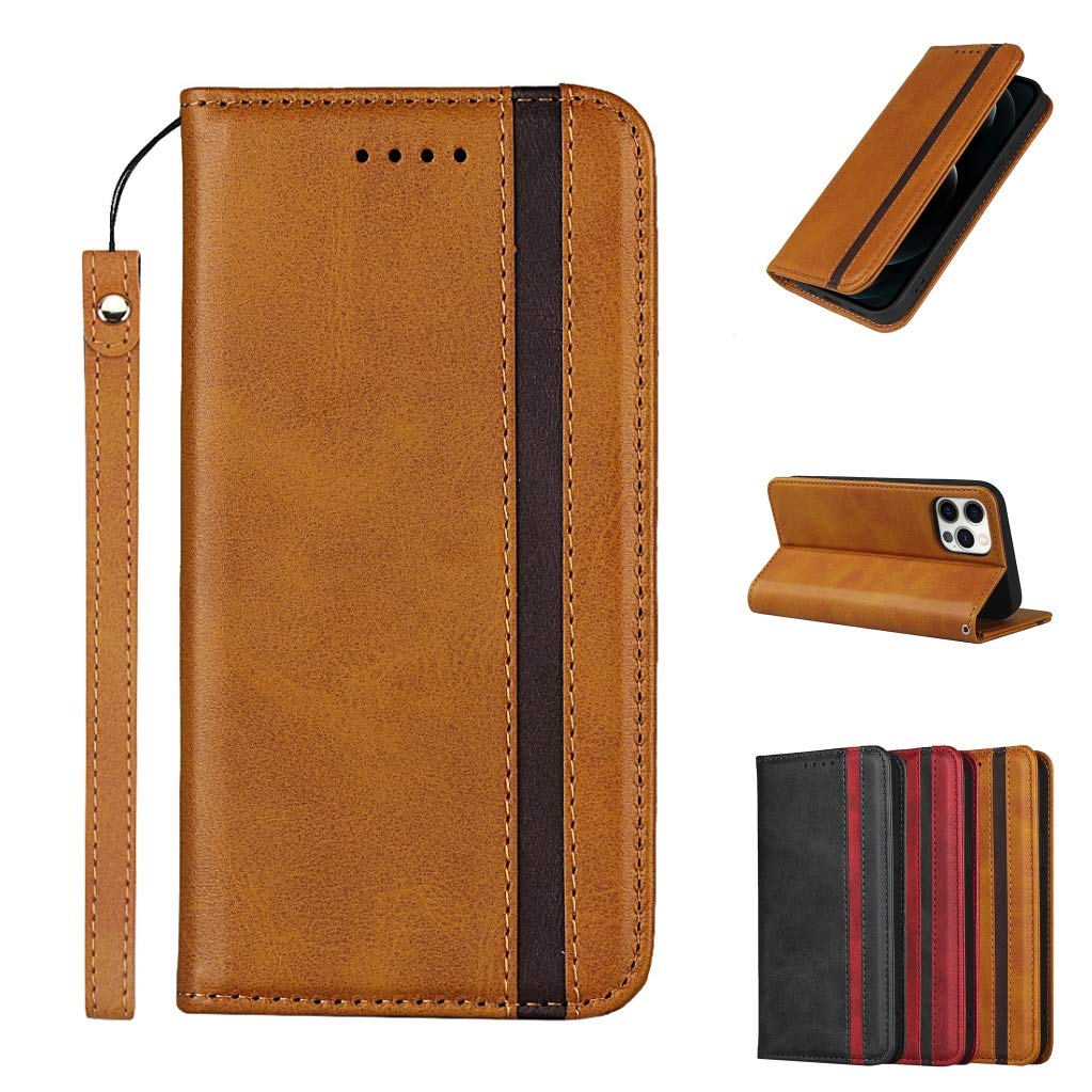 SailorTech for iPhone 12 Pro Max Premium PU Leather Folio Flip Cases with Wrist Strap Magnetic Closure Kickstand Card Slots Light Brown