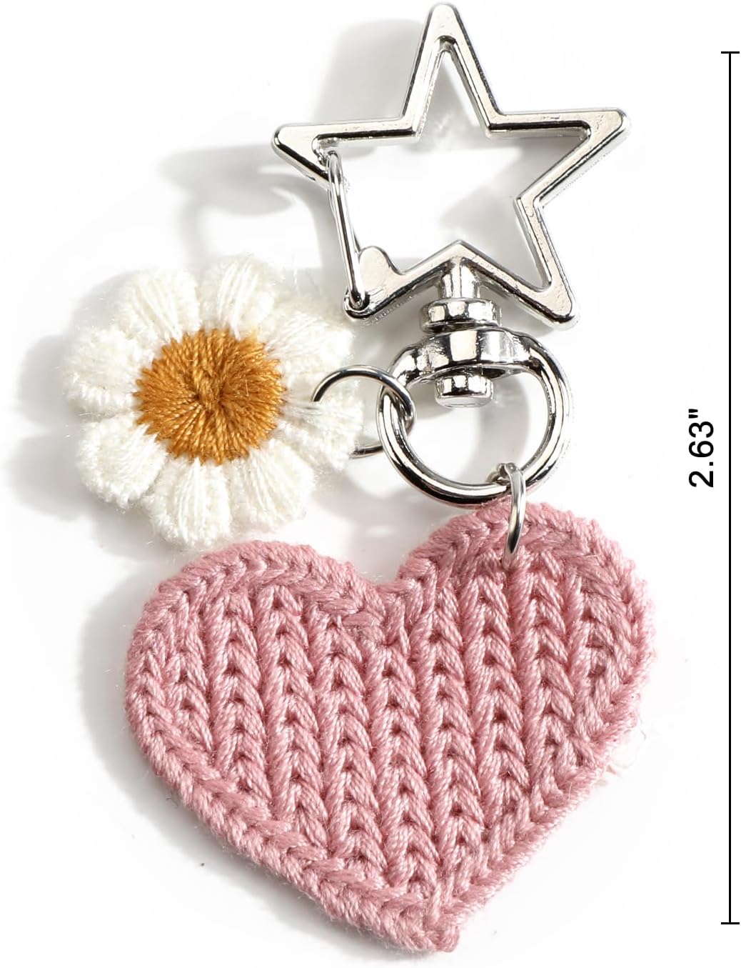 Heart Keychain with Daisy Charm Hand Crocheted Keycharm Cozy Crochet Flower Keyring Sentimental Gifts - Image 2
