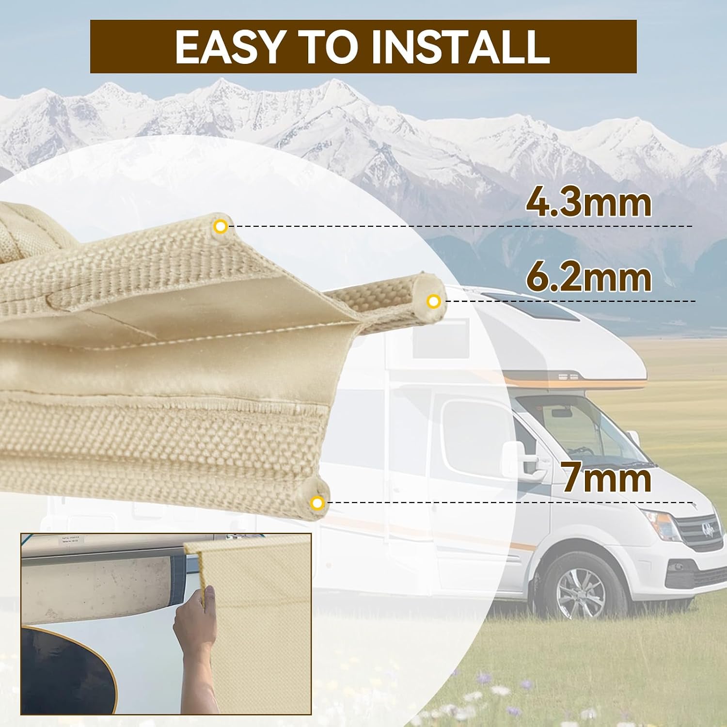 Universal RV Awning Sun Shade with Zipper Window, 12' x 6'7" Fit 13' Awning