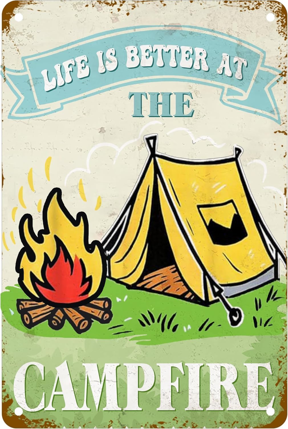 SMAZDFXX Life Is Better At The Campfire Vintage Metal Tin Signs for Cafes Bars Pubs Shop Campsite RV Wall Decorative Funny Campers Camping Lovers Adventurers Signs for Men Women 5.5"x8"