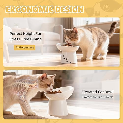 Miniatura 2 de Cuencos elevados para gatos, cuenco elevado de cerámica de 7 onzas, evita la fatiga del cuello y los bigotes, apto para lavavajillas y microondas,
