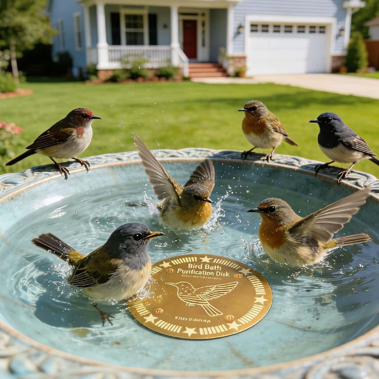 4 Packs Bird Bath Copper Disk for Outside, 99.99% Pure Copper Disc for Bird Bath for Outside, Physical Safe Water Cleaner for Outdoor Birdbaths Bowls, All-Season Use (4Packs)