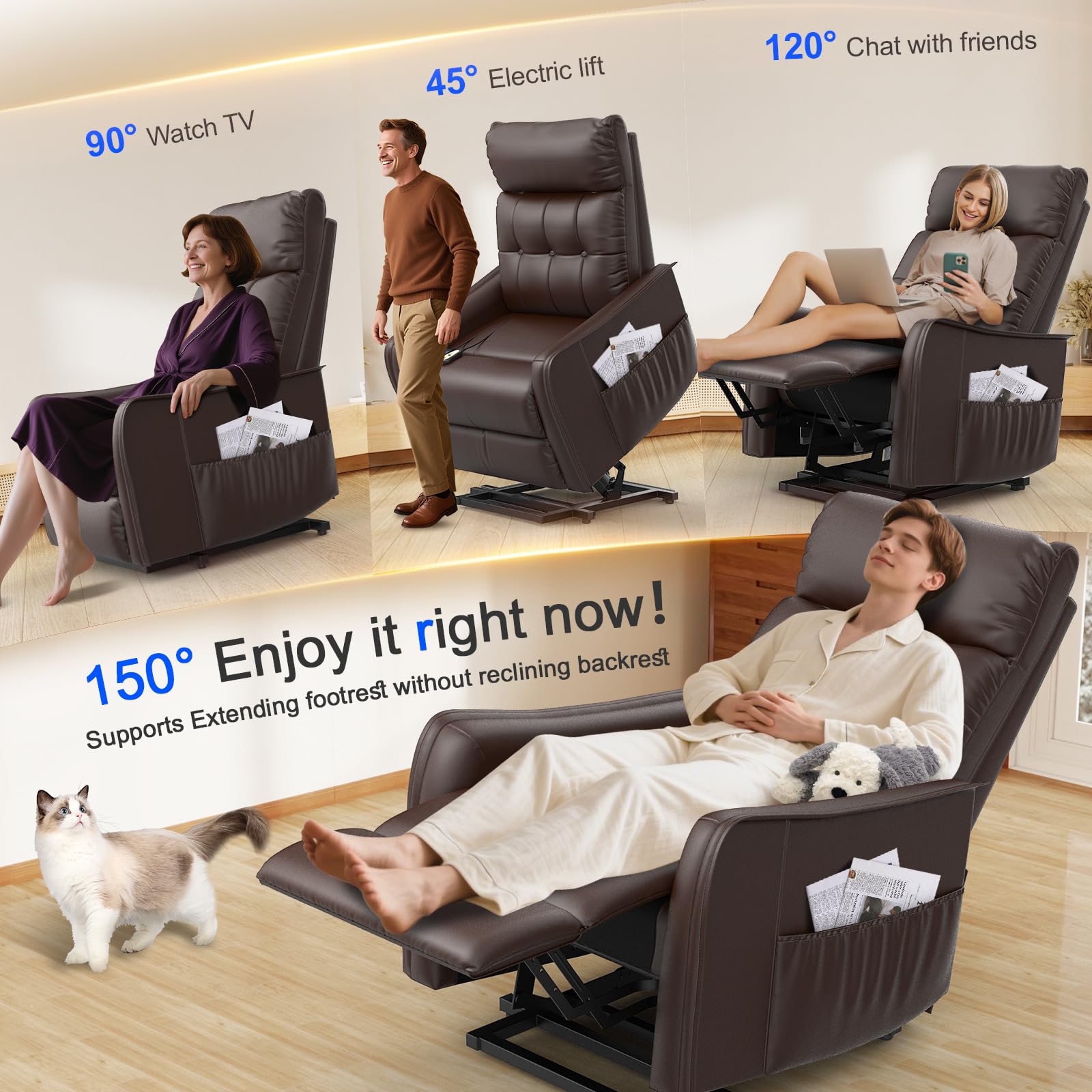 Relaxsessel Fernsehsessel Massagesessel mit Aufstehhilfe Elektrisch Sessel Wohnzimmer mit Massagefunktion und Wärmefunktion, 2 Seitentaschen, Relaxsessel mit Liegefunktion, TV Sessel
