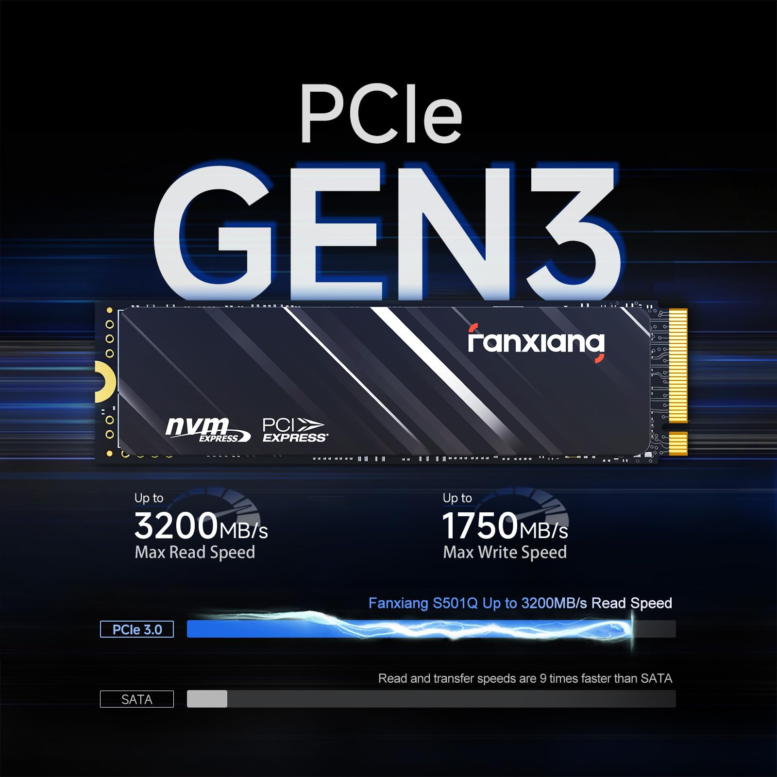 fanxiang S501Q SSD 1To NVMe M.2 2280 PCIe Gen3 x 4 - Jusqu'à 3200Mo/s - Disque Dur Interne Compatible avec Ordinateur Portable et de Bureau