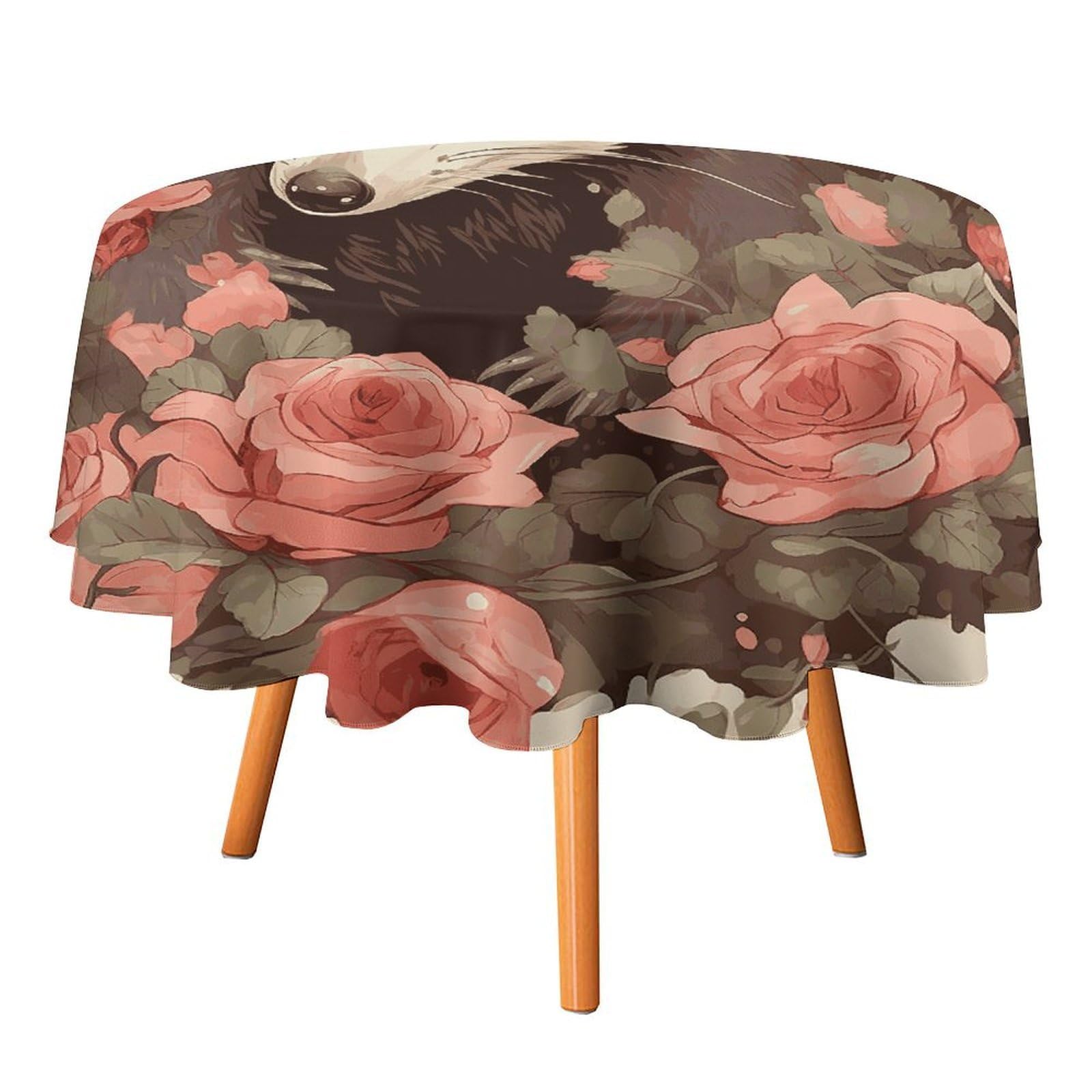 SMAZDFXX Opossum and Roses Tablecloth for Restaurant, Round Polyester Table Cover 60x60in for Party