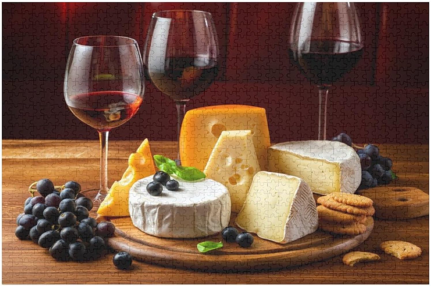 1000 Piece Wooden Puzzle - Educational Toy for Adults Jigsaw Puzzles Still Life Cheeses Wine Puzzle，for Puzzles Lovers and Collectors，Family Fun，Stress Relief Toys Games