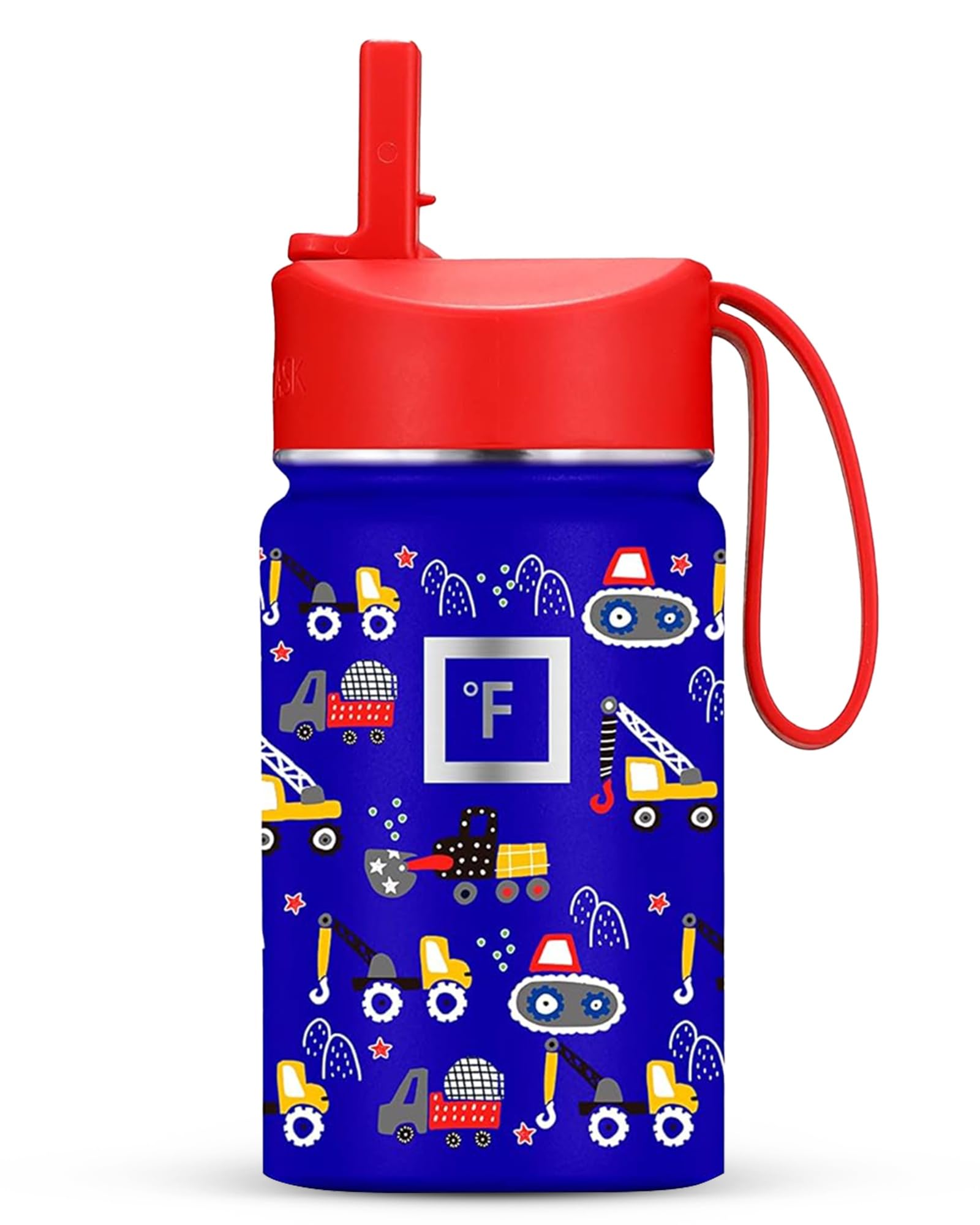 IRON °FLASK Kids Water Bottle - Straw Lid, 20 Name Stickers, Vacuum Insulated Stainless Steel, Double Walled Tumbler Travel Cup, Mug - Construction Zone, 10 Oz