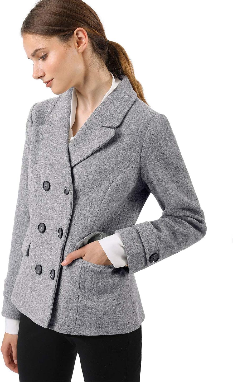 Allegra K Women's Double Breasted Coat in Gray