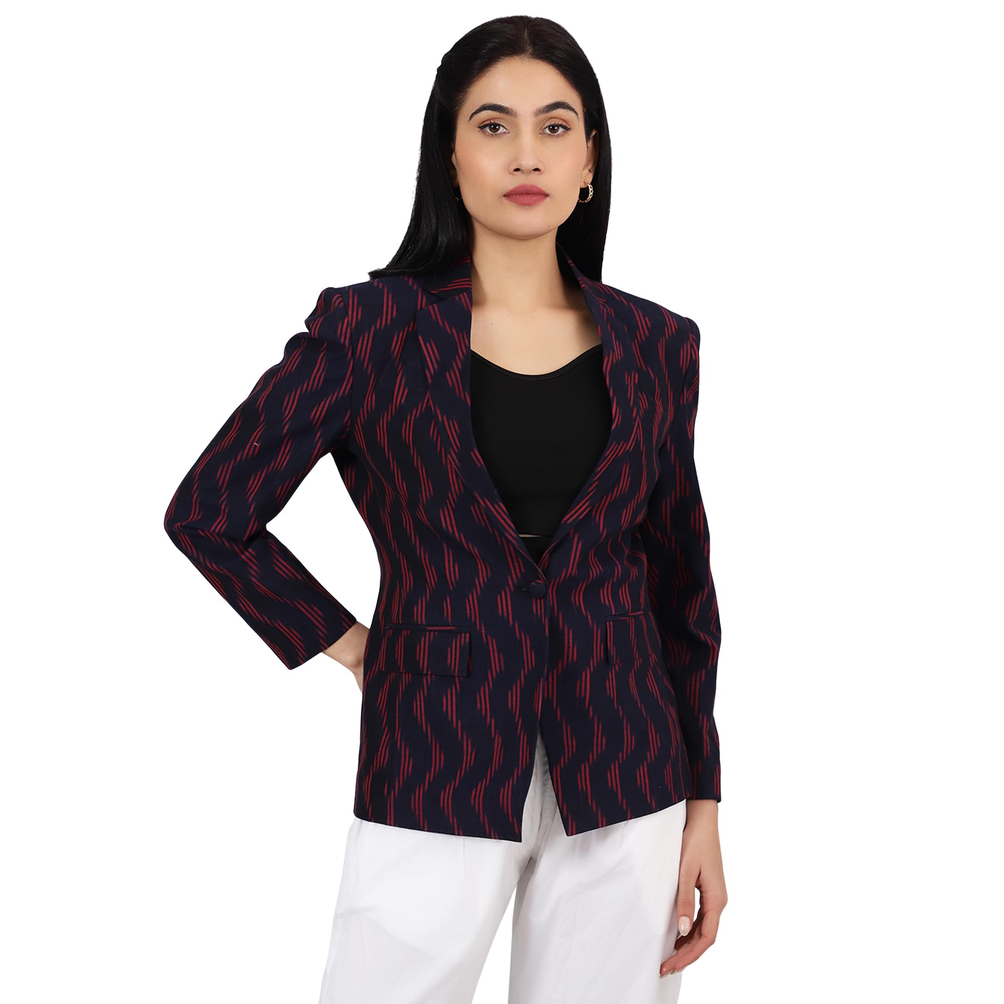 indophilia Womens Ikat Blue Cotton Blazer-picture-45