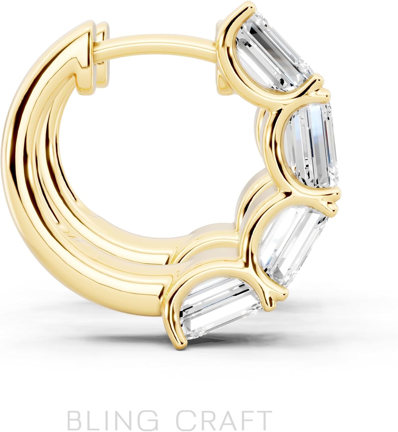 3.6 Cttw Emerald Cut Moissanite Huggie Earrings for Women in 14K Gold Plated 925 Sterling Silver Dainty Hoop Earrings Lab Created Moissanite D Color VVS1 Clarity, Jewelry Gift for Her Hoop 15mm - Image 3