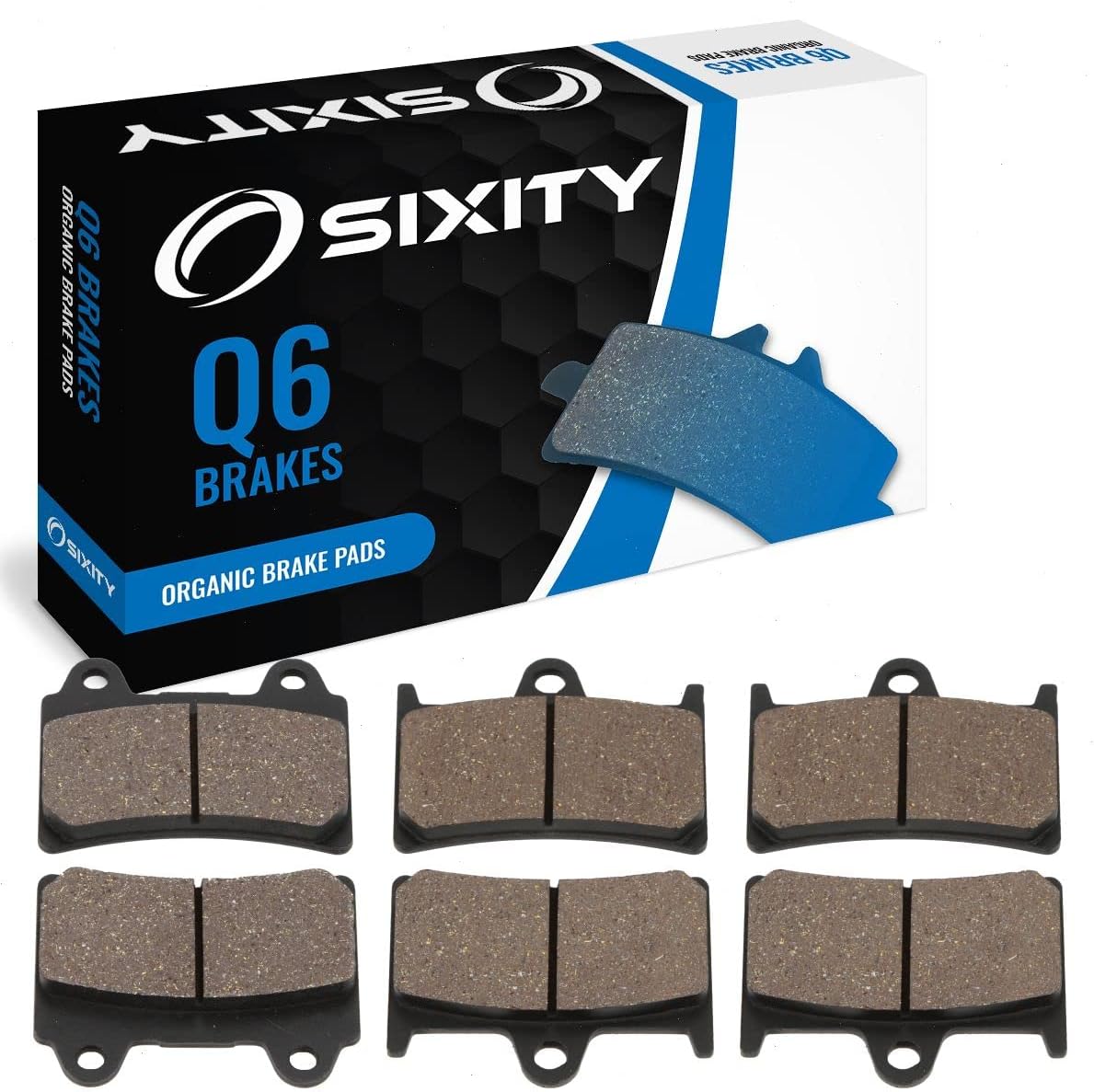 Sixity Q6 Front Rear Organic Brake Pads compatible with Yamaha XV1700AM Road Star Midnight XV17AMS 9 Spoke Cast Wheels AMSC AMT AMV AMVC 2004-2007 Complete Set