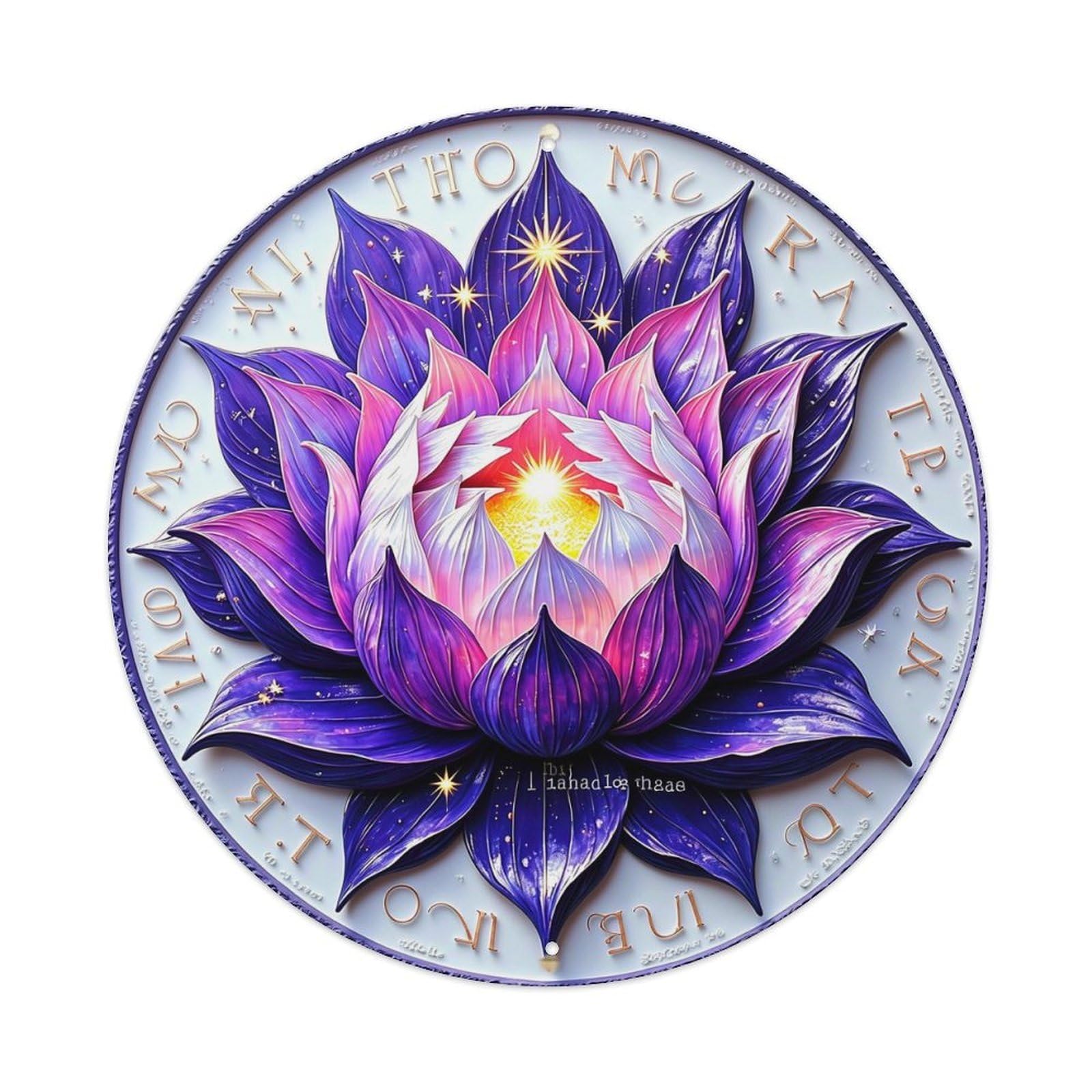 Lotus Flower Cosmic Design Pattern Retro Metal Sign Round Tin Sign, Vintage Decor Art Poster for Bar, Home, Man Cave, Kitchen, Laundry Room Gift 8x8Inch