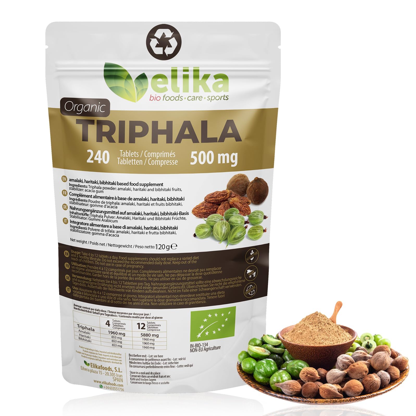Triphala Elikafoods BIOLOGICA.240 compresse!!! Lassativo naturale aiuta contro la stitichezza. Lassativo naturale combatte la stitichezza. Compresse naturali costipazione, transito intestinale -