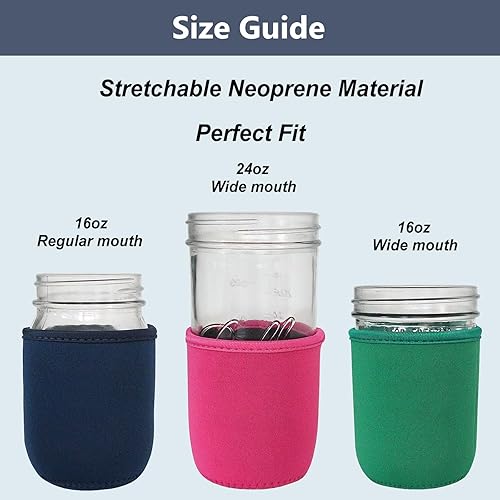 Miniatura 7 de Funda para tarro Mason de boca ancha de 32 onzas, 4 piezas aisladas de neopreno acogedoras para frascos Mason de boca regular de 24 onzas y 32 onzas