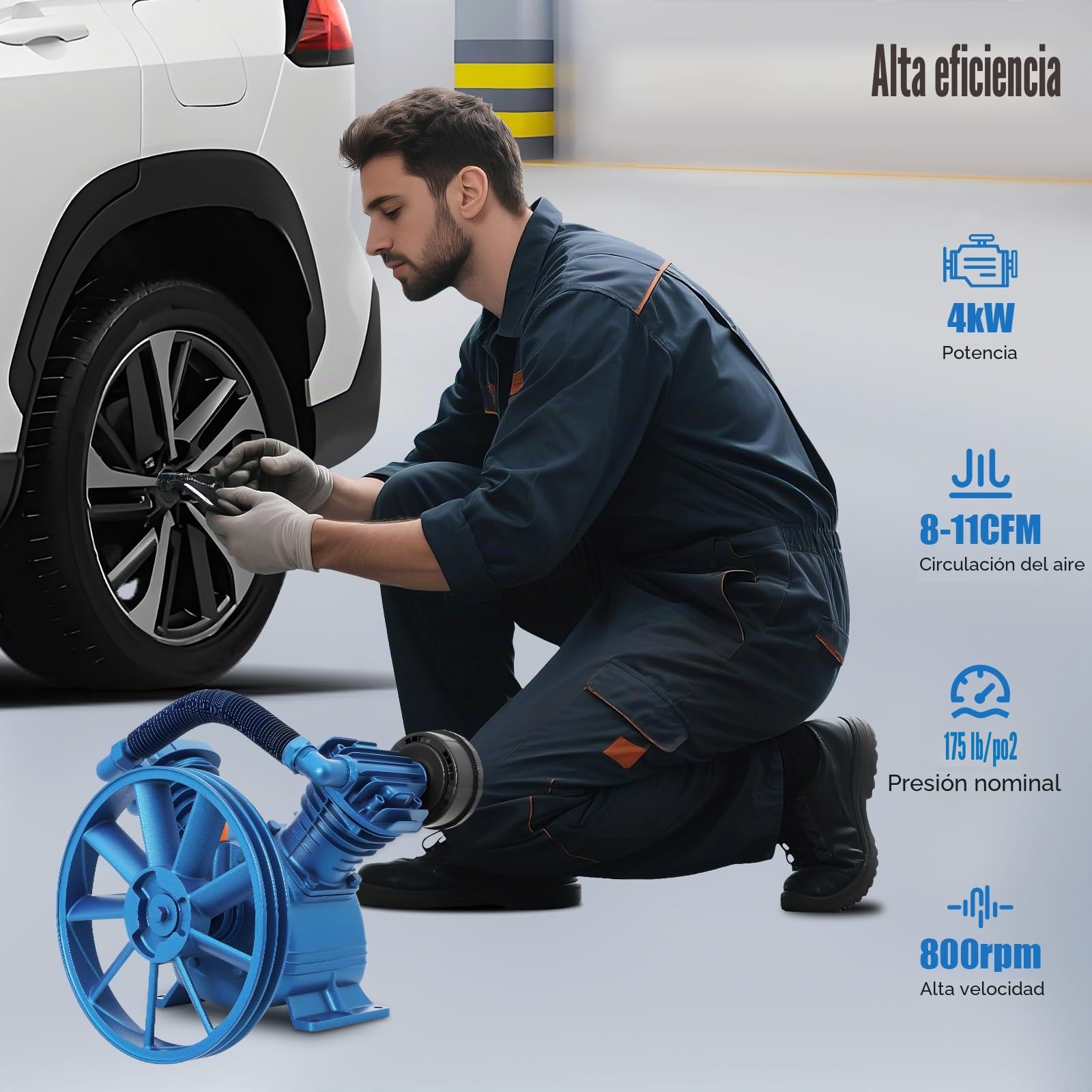 5,5 HP en forma de V de doble cilindro, compresor de aire agregado, 12 bares, aire comprimido de doble etapa 4000 W, 1440 rpm