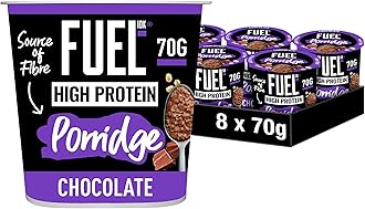 FUEL10K Porridge Pots, Chocolate - 8x70g - High Protein On The Go Breakfast