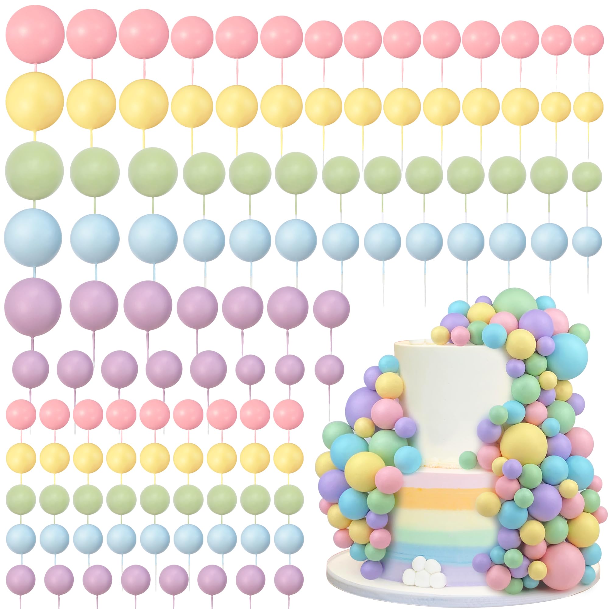 113 PCS 5 Size Colorful Cake Picks - Ball Shaped Cake Topper Pearl Balls Cupcake Cake Insert Topper for Birthday Party Wedding Decoration Supplies