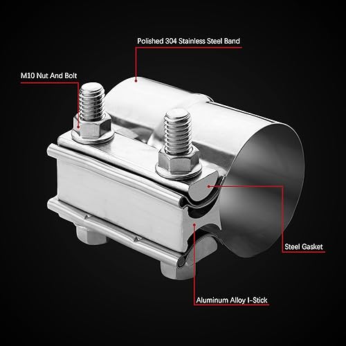 Miniatura 3 de WIVIE Abrazadera de escape de junta de regazo de 2.5 pulgadas, material de acero inoxidable 304 para tubos de escape, extremos de silenciador y