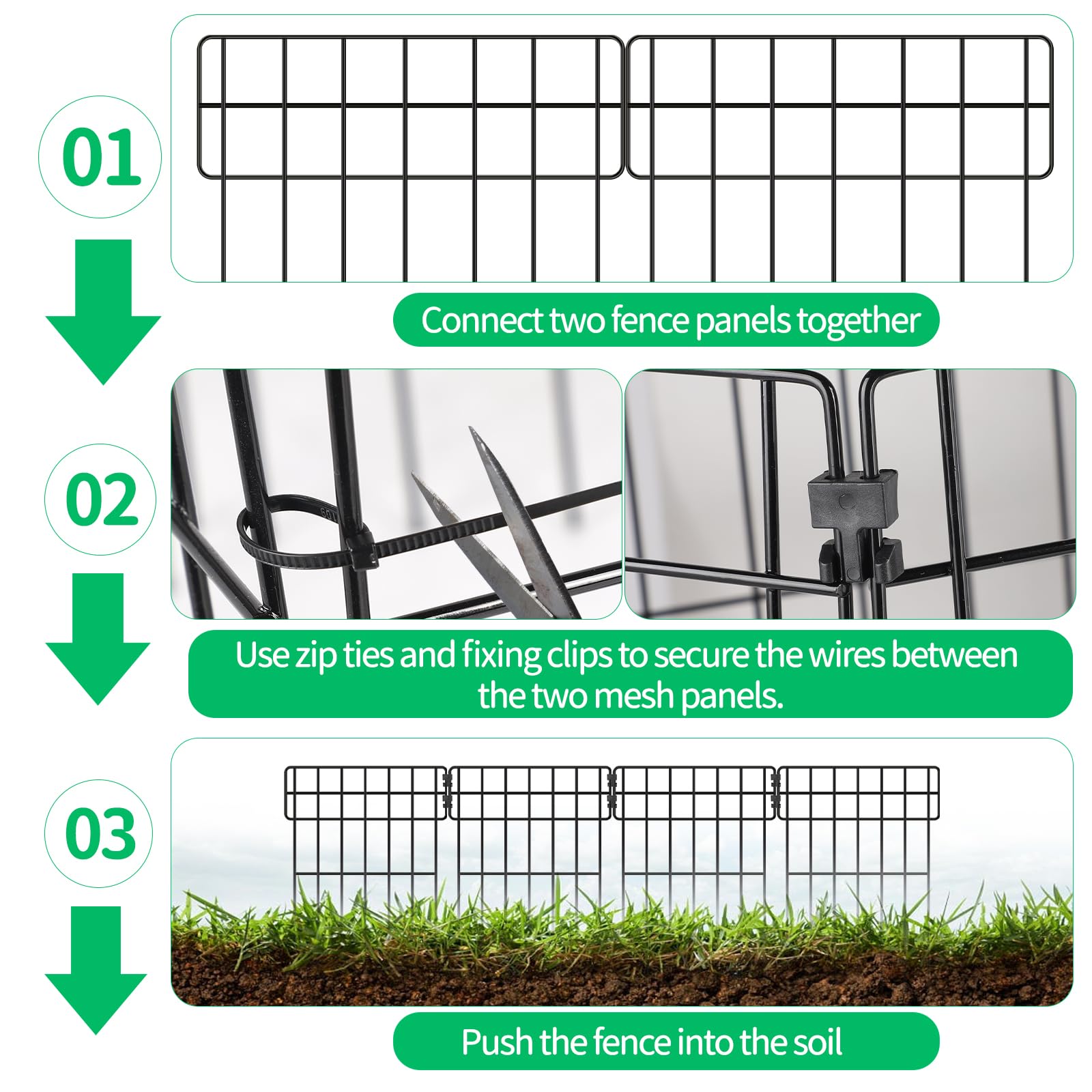 SWAWIS 12 Stück Zaun Garten Teichzaun 42x31cm Zaunelemente Metall Steckzaun Gartenzaun Mobiler Zaun Hundezaun Fences Hasenzaun Hühnerzaun Kleintierzaun für Draußen Hof Blumenbeet Garten Teich