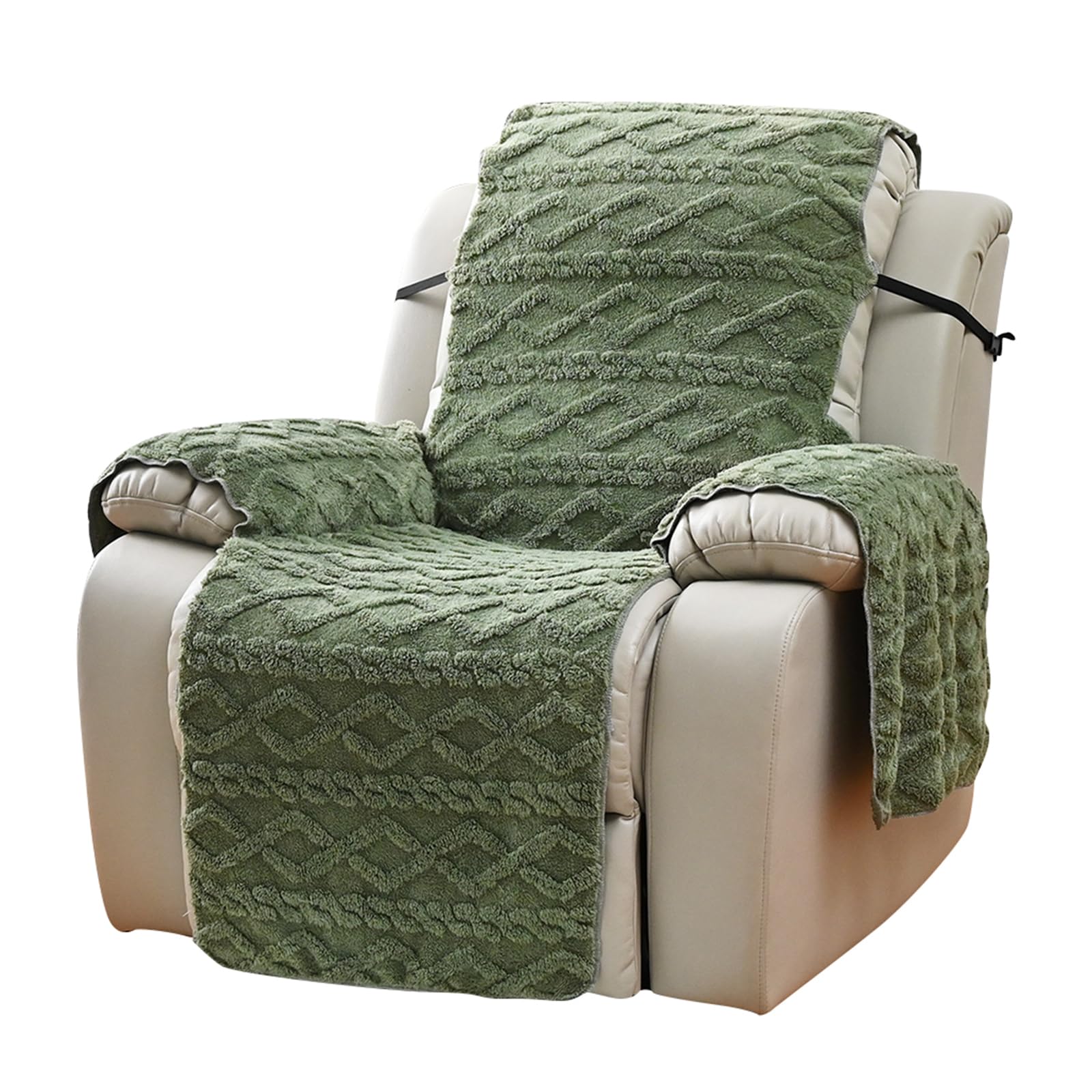 vctops Geometric Jacquard Plush Recliner Chair Cover Soft Fuzzy Fluffy Reclining Chair/Furniture Protector with Elastic Straps for Kids, Pets(Green,21.7