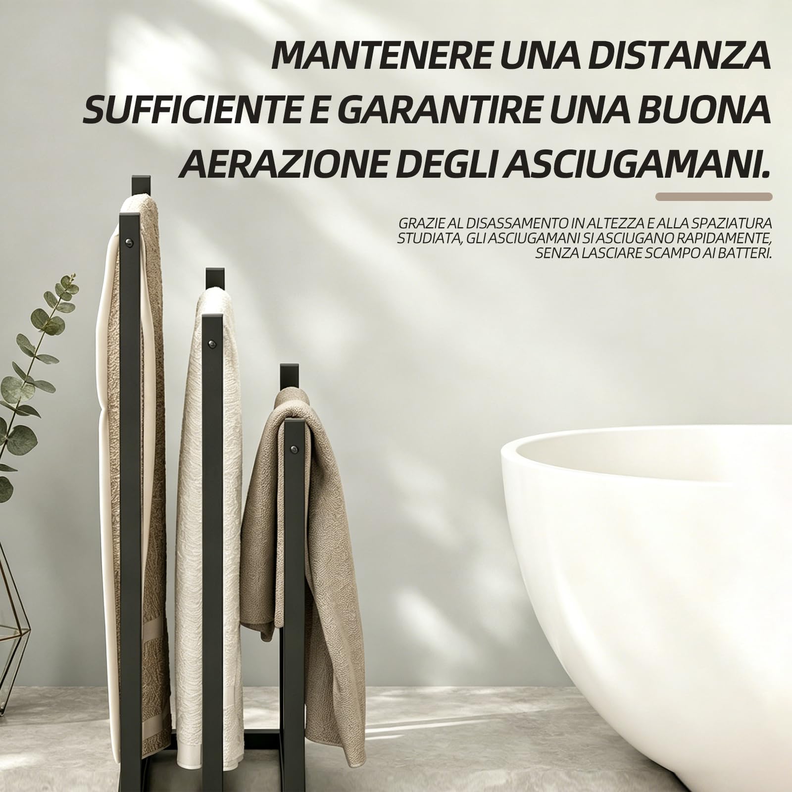 Portasciugamani nero a terra – 3 aste, metallo