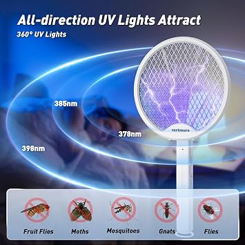 2PCS Electric Fly Swatter 4000V, 2-in-1 Foldable Bug Zapper Racket, Fly Zapper Mosquito Zapper Flies Killer with USB Rechargeable Battery, UV Light, Mosquito Killer Zapper Flies Killer Indoor Outdoor