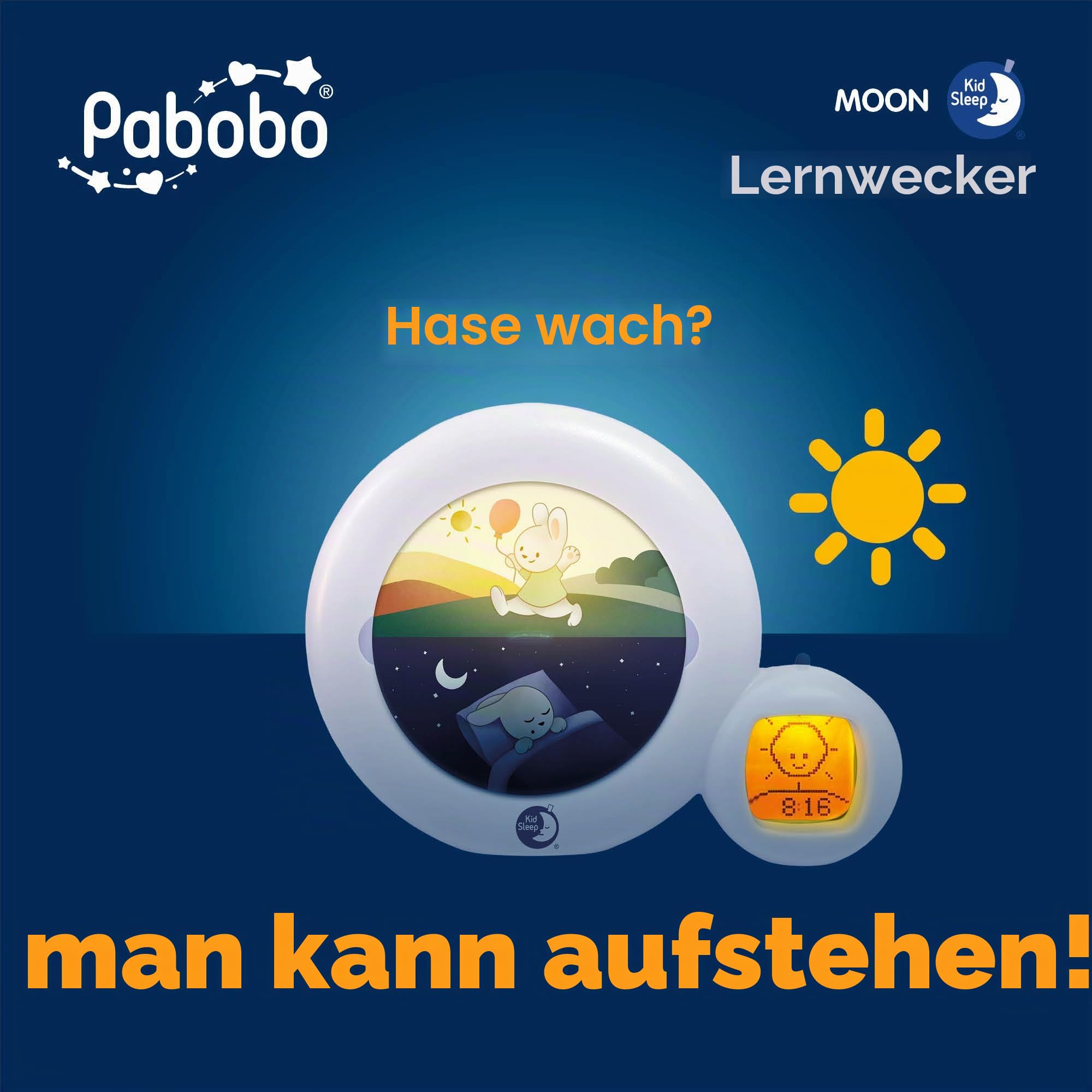 Pabobo Kid Sleep - Mond 3 in 1 (Nachtlicht, Anzeige & Wecker) - Kinder pädagogische musikalische Wecker - Tag / Nachtlicht - weiß
