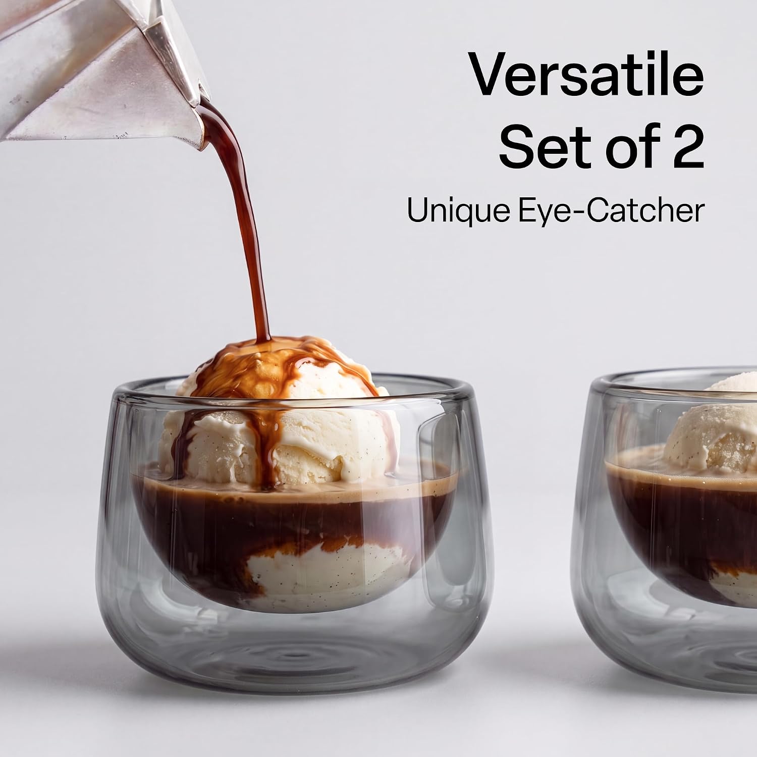MIAMIO - Coffee Glasses/Double-Walled Glasses Set (2x6 oz) - Lagoa (Grey)