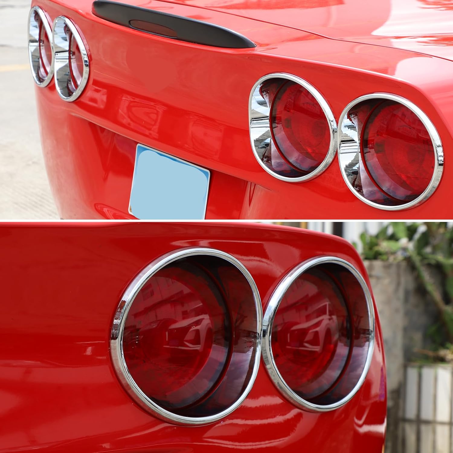 Tail Light Cover Guard Compatible with Chevy Corvette C6 2005-2013, Rear Tail Light Guards Cover, Tail Light Lamp Cover Guard Trim Frame Bezels Decoration (Gloss Silver)