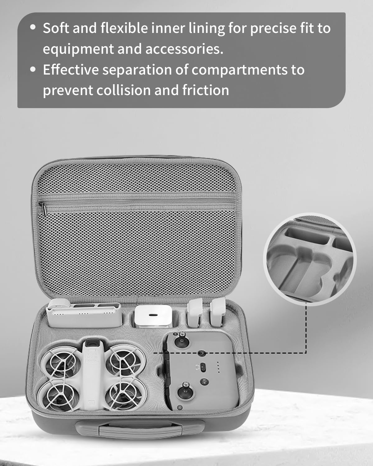 Bolsa para dji Neo Drone, Estuche Funda de Transporte, Bolsa de Almacenamiento Rígido Protectora para dji Neo Drone, Controlador y Accesorios，Gris