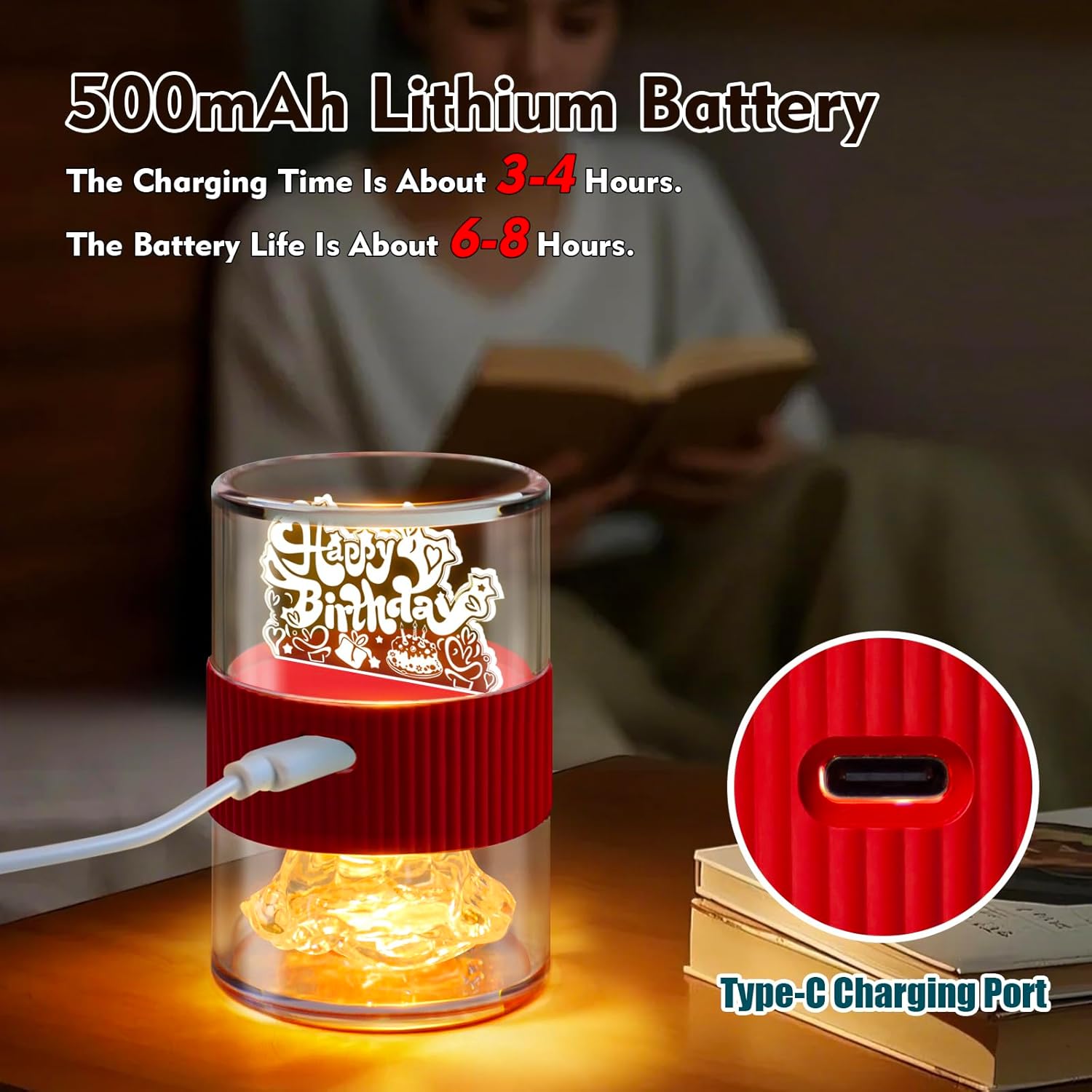 Happy Birthday Light for Table 3D Rose Flip LED Night Lights Color Changing Dimmable USB-C Input Rechargeable Touch Control Birthday Gift Lamps for Women Wife Mom Daughter - Image 6