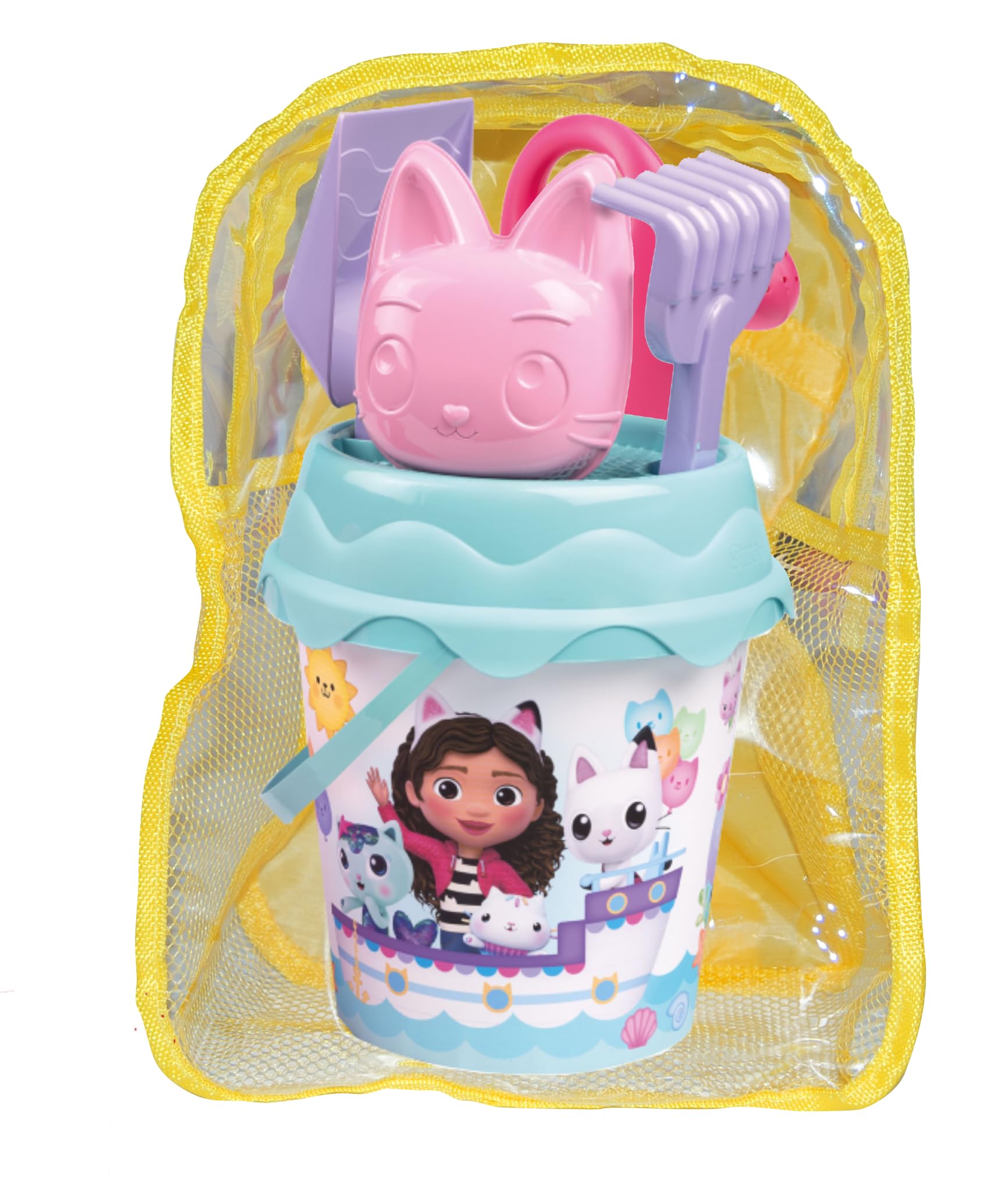 Smoby- Mochila de Playa con Cubo La Casa de Muñecas de Gabby y Accesorios- Mochila, Cubo, Regadera, Tamiz, Pala, Rastrillo, Molde, A Partir de 18 Meses (7000862180)
