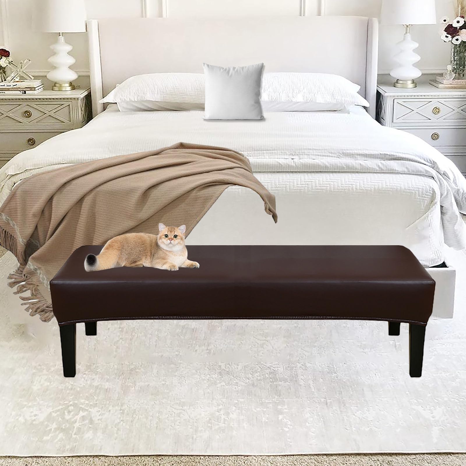 Funda impermeable para banco de comedor, de piel sintética, extraíble, lavable, para sala de estar, dormitorio, color marrón, 200 cm