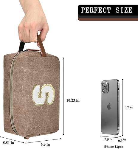 Miniatura 2 de UTOTEBAG Neceser de iniciales para hombre, regalos de Navidad, Marrón, Small (3