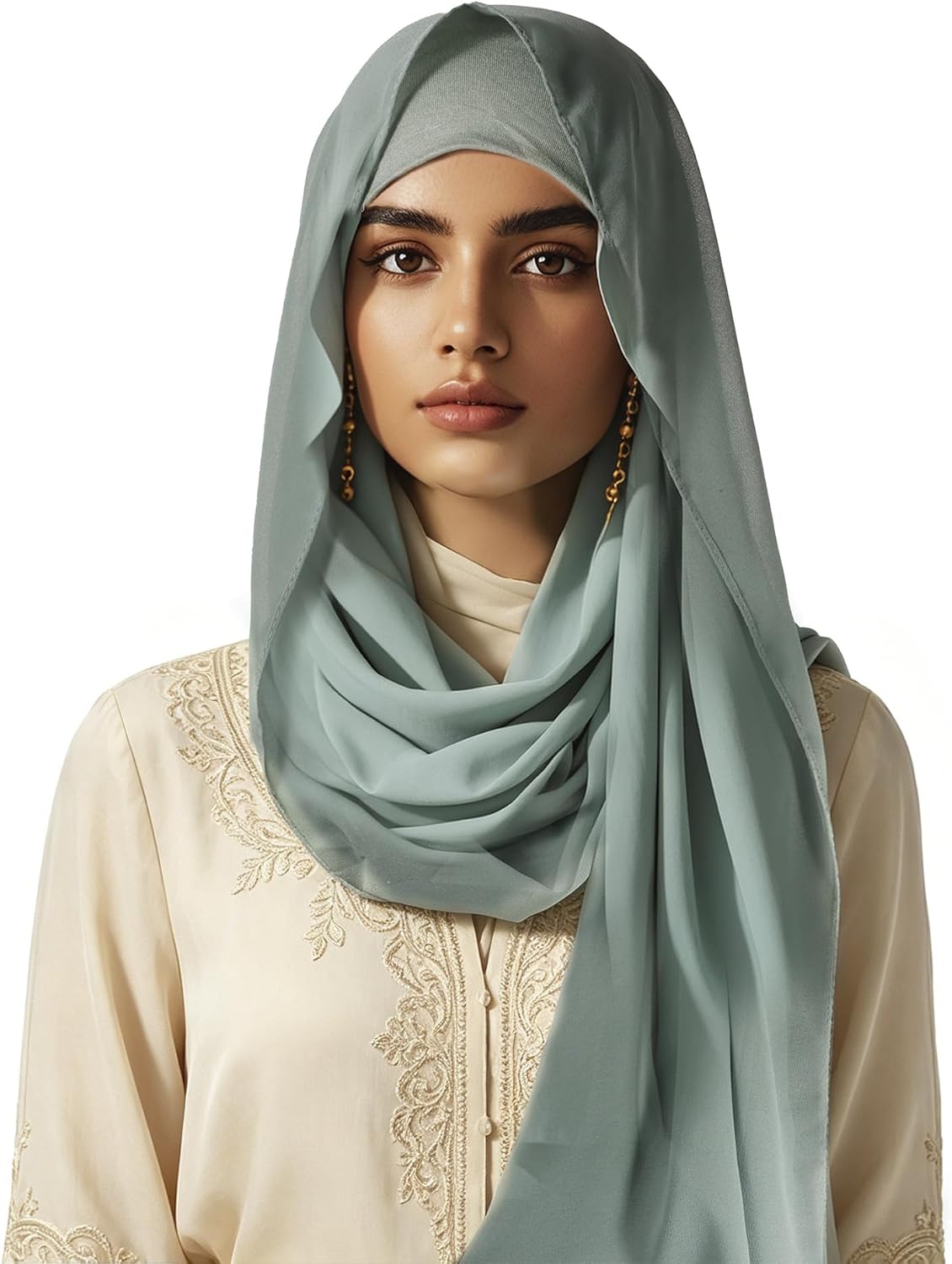 Chiffon Hijab with Undercap Solid Color Muslim Hijabs Scarf Head Wraps Long Hijabs For Women