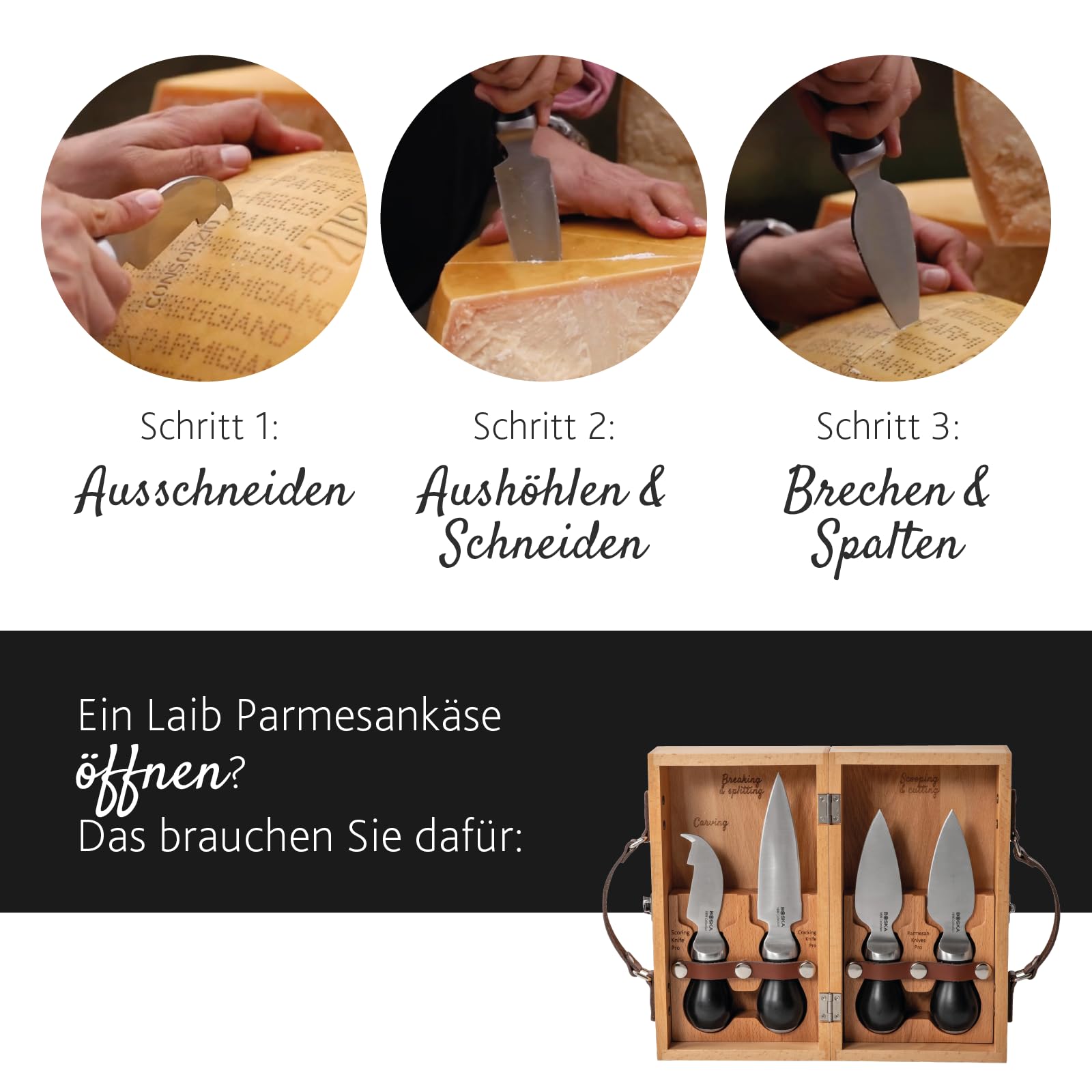BOSKA Parmesanmesser PRO, 11 cm - Premium Qualität - Edelstahl - Für Hartkäse wie Parmesan - 1896 Kollektion